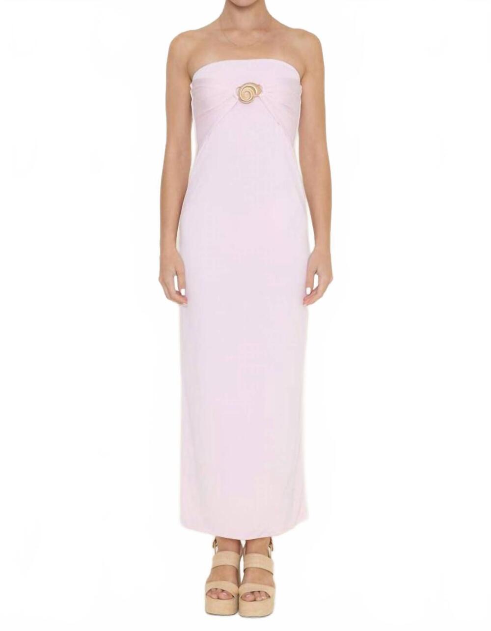NEW FORE COLLECTION chic resort beach seashell strapless maxi dress in pink